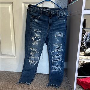 American Eagle Outfitters Women's Ripped Dark Blue Skinny Jeans